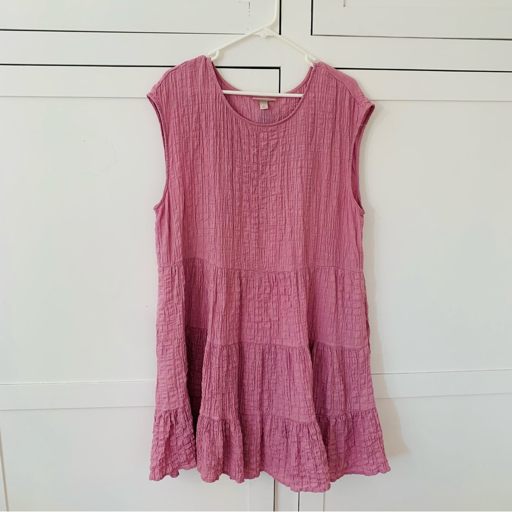 Knox Rose Pink/Purple Crinkle Tiered Sleeveless Pocket Dress Size XXL